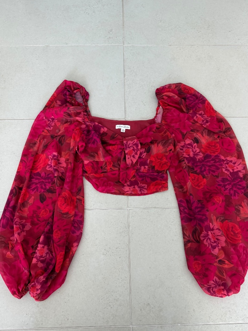 For Love and Lemons Pink Floral Cropped Long Sleeve XS